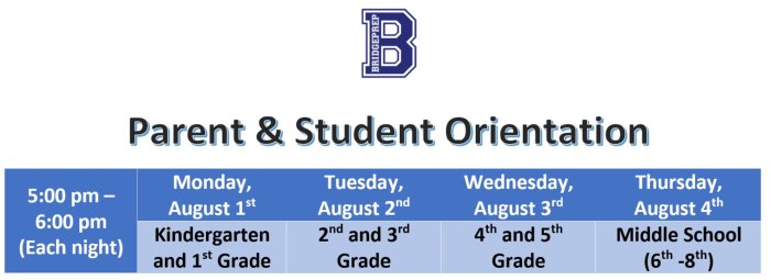 New and returning parent & student orientation: 2nd and 3rd Grade